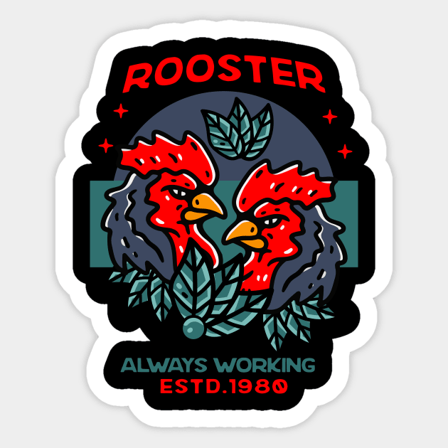 Double Rooster Illustration Hand Drawn Sticker by Guideline.std